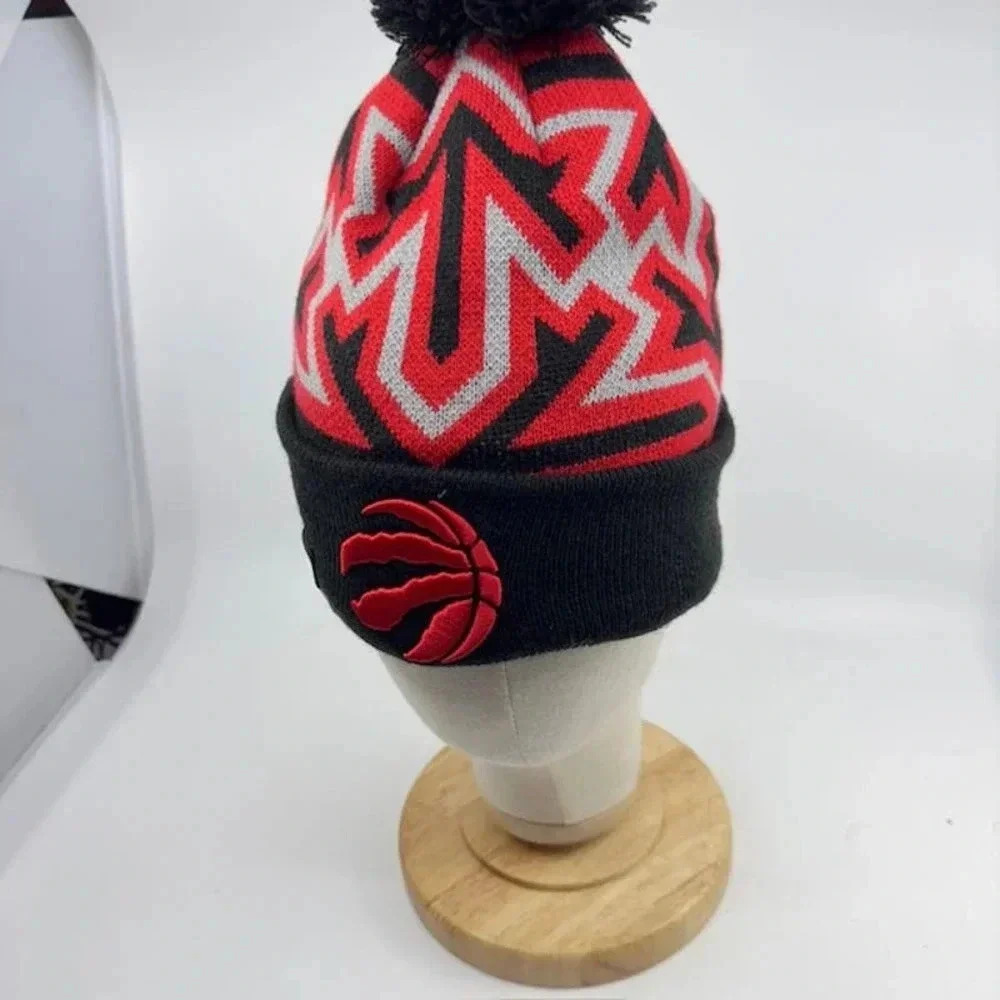 NEW New Era Toronto Raptors Beanie Hat Cuffed Knit Pompom Mens Red Black OS